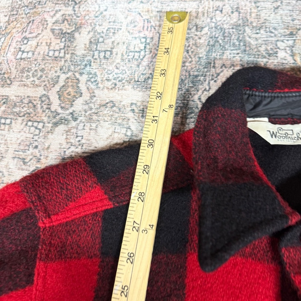 Vintage 70s Woolrich Buffalo Plaid Wool Mackinaw Hunting Jacket XL Shirt Red - Picture 6 of 7